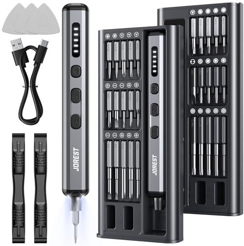 JOREST Mini tournevis électrique, 38 embouts magnétiques, kit d'outils de réparation pour iPhone, ordinateur portable, drone, console de jeux, appareil photo, lunettes, montres, jouets