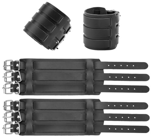 arricraft 2 pz Bracciale In Pelle Nera In Stile Punk Rock, Braccialetto Avvolgente Gotico Regolabile In Pelle Vintage con Ciondolo per Orologio per Uomo e Donna con Accessori Decorativi