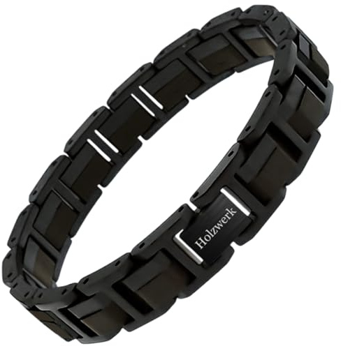Holzwerk ALLERSEE Natur Holz Armband für Damen und Herren Holzarmband Herrenarmband Damenarmband Braun Schwarz Gold Antik Einstellbar inkl. Armbandkürzer und Aufbewahrungsbox