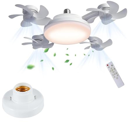 Kouamor New LED Ceiling Fan Light, Remote-Controlled Ceilings Fan Lights, with 3/4 Head Fan Design, 3 Speeds & 3 Color Temperatures, E27 Ceiling Fans with Remote for Bedroom Living Room (50cm 4-Head)