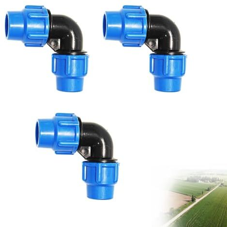 Raccord Coudé PE 25 mm x 25 mm, Raccord Coudé à 90 Degrés, Tuyau PE pour Tuyau d’eau PE80 PE100 Connecteur de Plomberie à Compression PN16, Compatible Irrigation et eau potable, 3 pièces
