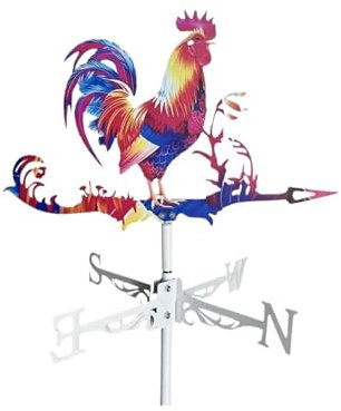 Banderuola a Forma di Gallo, da Tetto, indicatore di direzione del Vento in Metallo retrò, Decorazione Artistica da Giardino, Giardino pensile, Cortile per Giardino, Tetto(Color 1)