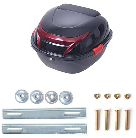 Mobeneno Motorcycle Top Box with 32L Volume Motorbike Back Top Case with Secure Lock & Large Reflector Motorcycle Tour Tail Box for Scooters Mopeds Black