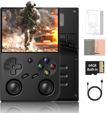 RG35XX Pro Retro Handheld Game Console, 3.5 Inch IPS Screen Linux OS Built-in 64G TF Card, Retro Video Games Consoles 3200mAh Battery（Black）
