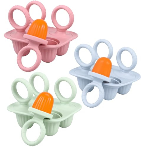Lot de 3 moules à sucettes glacées en silicone réutilisables pour tout-petits, 4 cavités, mini moules à glace pour bébés, aliments complémentaires pour bébé pour aliments faits maison