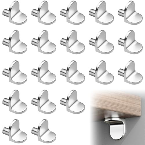 Dreamil - 20 supporti per scaffali, 5 mm, supporto per ripiani a forma di L, supporto per ripiani per libri, armadi, scaffali da cucina, mobili, armadi (argento)