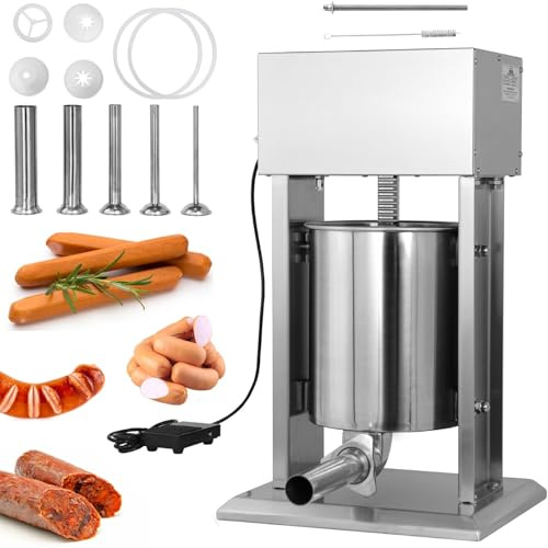 TYH Insaccatrice Manuale per Salsicce, Macchina per Salsicce Verticale, Acciaio Inossidabile di qualità Commerciale con 5 Tubi, insaccatrice per Carne a Doppia velocità, Pedale e Controllo della