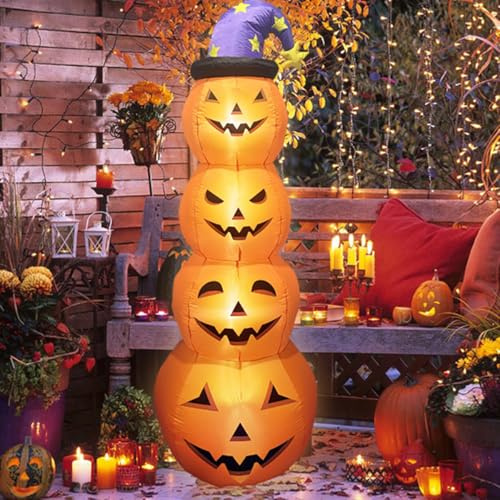 YUONNY 8FT Halloween Aufblasbare Dekoration mit 4 Gestapelte Kürbis & Integrierten LED-Lichtern, Aufblasbarer Halloween Gartendekoration für Drinnen Draußen Garten Hof Rasen Party Karneval Deko
