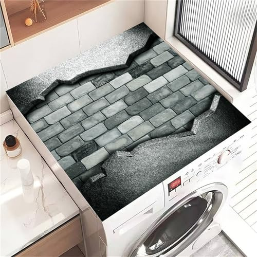 Highdi Housse de Protection pour Machine à Laver Top, Imprimé Galet Coussin de Machine à Laver Antidérapant, Tapis de Protection pour Dessus Sèche-Linge Séchage Rapide (Gris 3,30x40cm)
