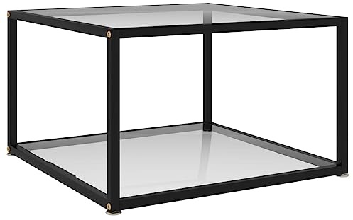 YuuSsea Couchtisch Transparent 60x60x35 cm, Hartglas mit 2 Ebenen, Moderner Beistelltisch für Wohnzimmer, Quadratischer Glastisch, Praktische Ablage, Stilvolle Dekoration