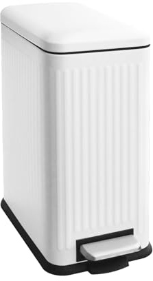 JM ·YIPENG Kitchen Bin, Slim Pedal Bin with Lid, White Bin for Bathroom | 17L Rubbish Bin with Soft Close, Stainless Steel Pedal Bin, Bathroom Bin, Inner Bucket, for Kitchen, Living Room and Office