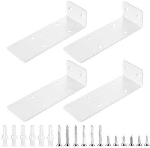 4 Stück 142Mm Regalhalterung Unsichtbar,L Regal Halterung Wand, Weiß | Kohlenstoffstahl Schwerlast Regalwinkel, Schwimmende Wandhalterung Regalbrett Halterung