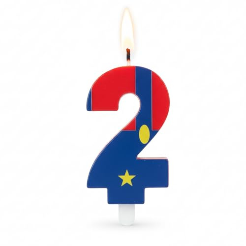 ParPix Cartoon Geburtstagskerzen Zahlen 2, Kerze 2 Geburtstag Mädchen Junge, Rot Blau 2 Geburtstagskerzen, Geburtstagsdeko 2 Jahre Zahlenkerze, Tortendeko Kerzen Zahl 2, 2 Geburtstag Kerzen