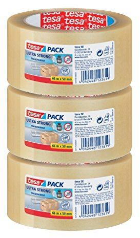 tesa tesapack Ultra Strong - PVC-Klebebänder für festes Verpacken und sicheres Bündeln - Transparent - 66 m x 50 mm (1 Rolle, Transparent, 66 m x 50 mm | 3 Stück)