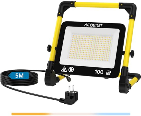AUTOUTLET Foco de Trabajo LED 100W Rotación de 360° Soporte Plegable 170°3000K/5000K/6500K, Impermeable IP66 para construcción,acampada,taller
