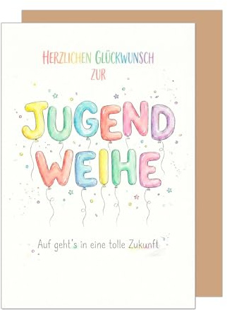 Edition Seidel Premium Glückwunschkarte zur Jugendweihe mit Umschlag. Jugendweihekarte Karte Grußkarte Spruch Sprüche Mädchen Junge Jugendliche Sterne Party Konfetti bunt (JW156 SW026)