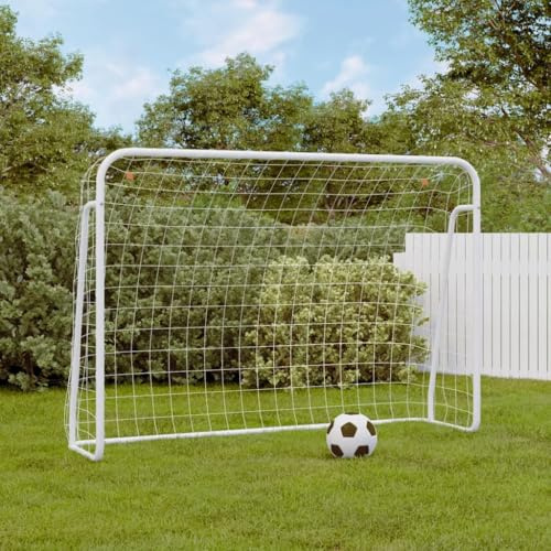QUAHEAS Fotbollsmål med vitt nät 214 x 75 x 152 cm av pulverlackerat stål och polyester, väderbeständig träningsutrustning för utomhusbruk för trädgård, gräsmatta, strand, vikbar, bärbar