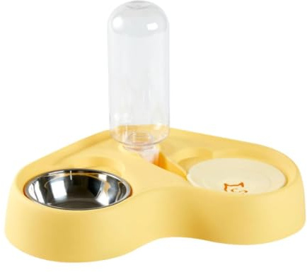 BLWOTMOR Gamelle pour Eau et Nourriture pour Chiens, Base Antidérapante, Bol Amovible en Acier Inoxydable pour Chiens de Petite et Moyenne Taille, Chiots, Jaune
