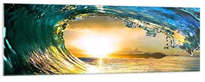 Panorama Bilder auf Glas 160x50cm Glasbild Ozean Welle Sonne Klima Groß XXL Wanddeko Bild im Glas Schlafzimmer Küche Wandbilder Dekoration Wohnzimmer Modern Wand Kunstdruck Art GAB160x50-2779
