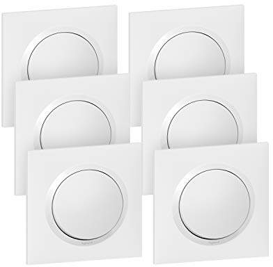 LEGRAND - Interrupteur Mural ou Va-et-vient 10AX dooxie + Plaque Carrée - Commande d'Éclairage Complète - Prêt à Installer - Fabriqué En France - Blanc - Lot de 6