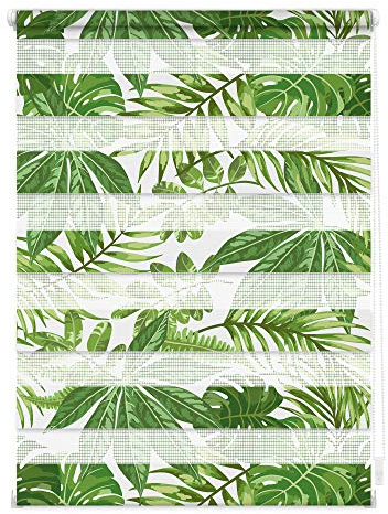 Lichtblick Doppelrollo Klemmfix ohne Bohren mit Motiv, Blätter - Grün, Blickdicht, Made in Germany, Klemmträger 80 cm x 150 cm (B x L)