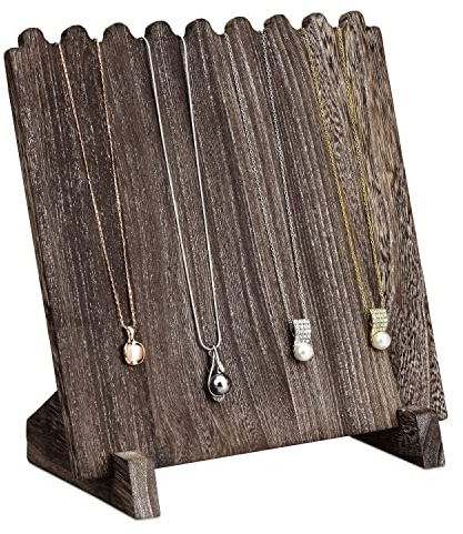 MOOCA Wooden Plank Necklace Jewelry Display Stand for 8 Necklaces, Jewelry Display Holder, Wood Plank Storage Stand Holder, Coffee Color