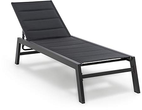 blumfeldt Renazzo Lounge Liegestuhl - Grey Edition, Sonnenliege, Gartenliege, 186 x 56 cm Liegefläche, höhenverstellbare Rückenlehne, Wasserabweisende und gepolstert, ComfortMesh, anthrazit