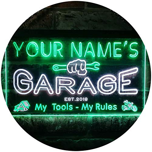 ADVPRO Personalized Your Name Est Year Theme Garage Man Cave Deco Dual Color LED Barlicht Neonlicht Lichtwerbung Neon Sign Weiß & Grün 300 x 210mm st6s32-pp1-tm-wg