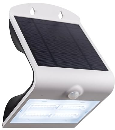 Eglo LED Lampe extérieure Lamozzo, 2 flammes avec détecteur de mouvement | lampe solaire murale en plastique blanc avec capteur jour/nuit, lampe batterie, blanc chaud et neutre, IP54