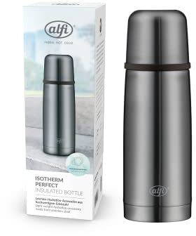 alfi ISOTHERM PERFECT AV 350ml, cool grey mat, Isolierflasche aus Edelstahl mit Trinkbecher, absolut dicht mit Automatikverschluss, zerlegbar, hält 12 Stunden warm, ohne Fingerabdrücke, BPA-frei