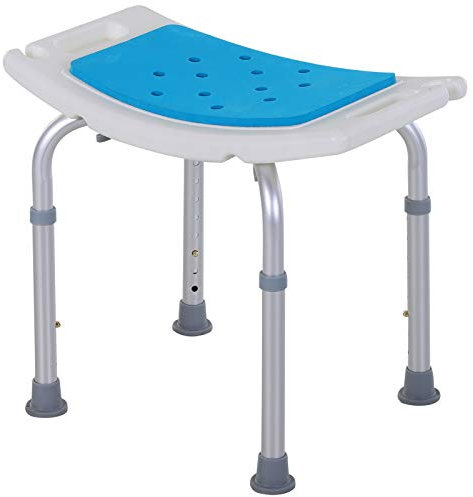 HOMCOM Siège de Douche réglable en Hauteur Tabouret de Douche Ergonomique Pieds antidérapants Charge Max. 135 Kg alu HDPE Blanc Bleu