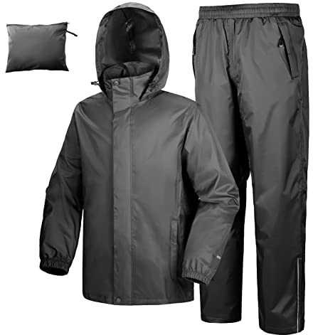 33,000ft Herren Damen Regenanzug Reflektierender Wasserdichter Regenkombi Packbare Winddichte Regenjacke+Regenhose mit Innennetz Wasserabweisende Regenkleidung für Fischen Wandern Camping