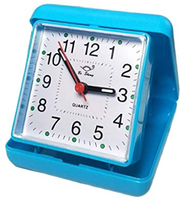 Easnea Large Numbers Plastic Silent Folding Desk Travel Clock Home Design - Blue, 10x10x4.5 cm