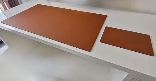 PM Schreibtischunterlage Echt Leder cognac braun mit Mauspad Rindsleder (90cm x 50cm)