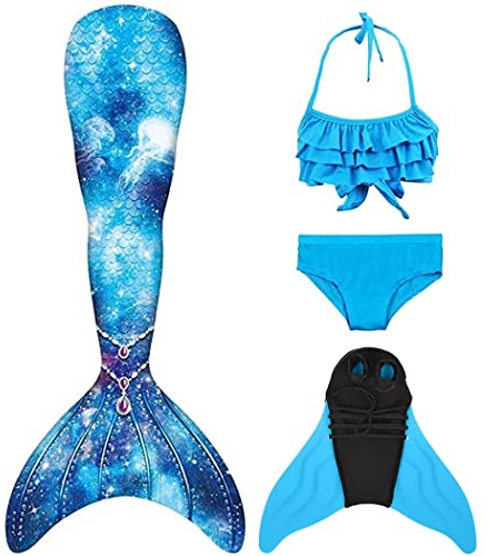 DNFUN Kinder Mädchen Badeanzug Badeanzüge Bikini Fisch Schwanz Set mit Monoflosse