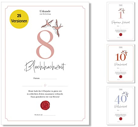 Frank Paperman® | Geschenke zum 8 Hochzeitstag | Ehejubiläum | Blechhochzeit | Urkunde Hochzeitstag | klassisch | Geschenkideen Hochzeitstag | Vordruck im DIN-A4-Format