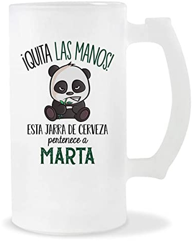 Planetee Jarra de Cerveza | Nombre Marta | Vaso con un Panda bonito pero gruñón. Original idea para regalar a un amigo, familiar o colega