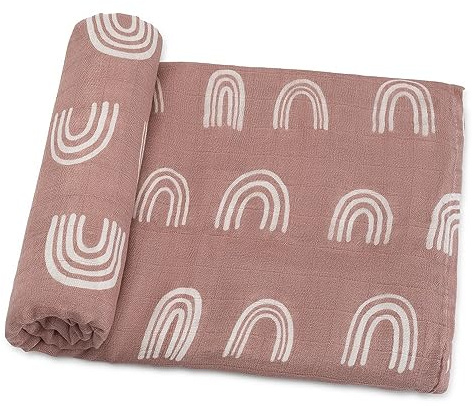 Comfy Cubs Musselin-Wickeldecken, neutrale Wickeldecke, Wickeldecke für Jungen und Mädchen, Babyutensilien, Registrierung und Geschenk Lila Regenbogen