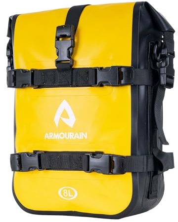 ARMOURAIN Sac Pare Choc Moto Etanche 8 L Sacoche Latérale avec Bandoulière Motos Côté Cadre Sac équitation Outils Accessoires (PVC Jaune, 8L)