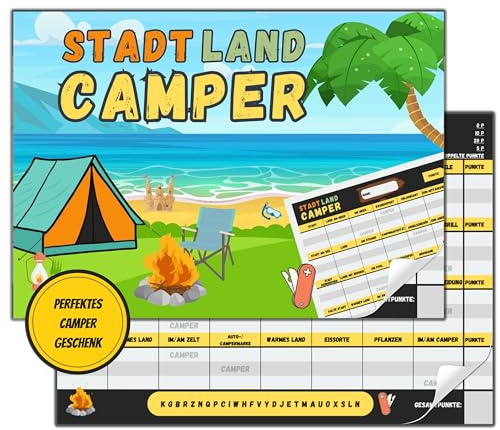 Generisch Stadt Land Camper Spielblock – 50 Blatt DIN A4 Camper & Wohnmobil Fans | Lustiges Reisespiel für Urlaub, Camping & Familie