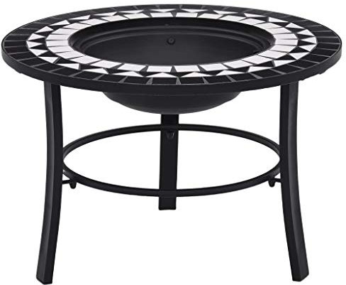 Homgoday Brasero avec mosaïque noir et blanc 68 cm en céramique, meubles pour maison intérieure extérieure salon chambre à coucher