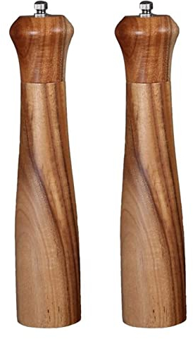 Gewürzmühle Pfeffermühle Einstellbares Salz- Und Pfeffermühlen-Set Aus Holz, Manuelle Salz- Und Pfeffermühlenstreuer Mit Keramikkern Chilimühle (Color : Brown, Size : 2pc)