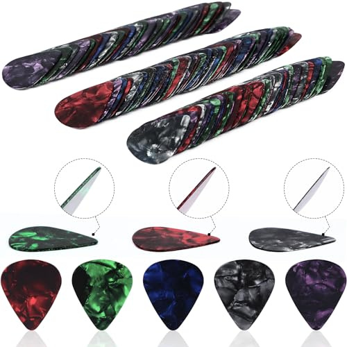 Augshy Guitar Picks, 150 Pack Premium Celluloid Guitar Pick Variety Pack Includes Thin, Medium Heavy Gauges for Acoustic Electric Bass Guitars