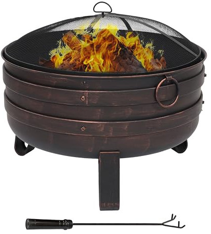 Sunnydaze Braciere a calderone in acciaio resistente, 71 cm, include parascintille e copertura protettiva, bronzo spazzolato