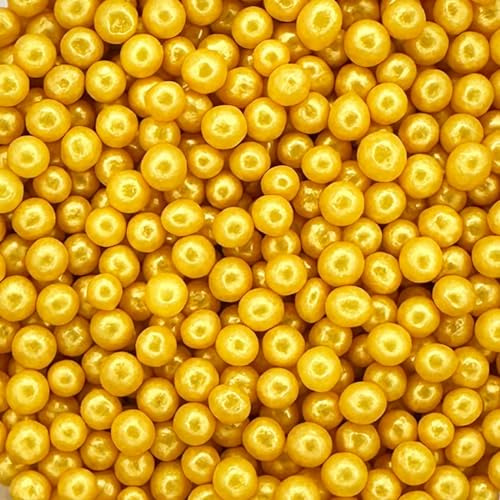 A Pinch Of - Pearls - Glimmer Gold Cake Topper Sprinkles - 30g Edible Shimmer Ball Cupcake Decorations - Weddings, Christenings & Parties