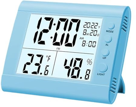 Sharplace Digitale Badezimmeruhr, Dusch-Timer mit Alarm, wasserdichte Uhren für Badezimmer, Küchen-Timer-Uhren, Thermometer-Hygrometer-Wanduhr, Blau