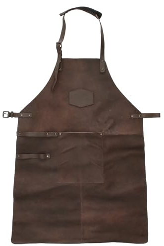 MApBer Lederschürze, Grillschürze, Ofenschürze, Gartenschürze, Leder Schürze (Dunkelbraun)