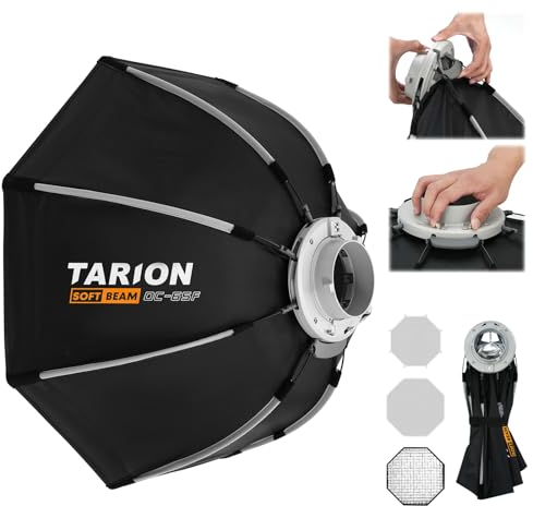 TARION 65cm Quick Release Octagonal Softbox - Foldable Bowens Mount Softbox with Diffusers/Honeycomb Grid/Carrying Bag for Live Streaming, Photography, Videography (Octagonal 65cm)