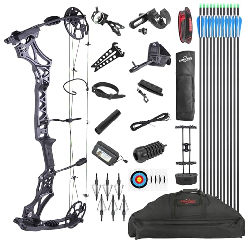 Compound-Bogen-Set, Jagd & Targeting, Gordon's Limb Made in USA, Zuggewicht 30-70 lbs einstellbar, Zuglänge 19„-31“, bis zu IBO 320FPS, Paket mit Bogenjagd-Zubehör (Schwarz)