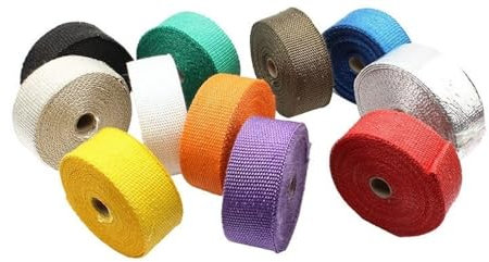 HESHUWEN Hitzeschutzband 1 Stück Motorrad Auspuff Thermoband Exhuast Wrap 5cm * 5M 10M 15M Kopf Wärmeverteiler Isolierung Rollenbeständig mit Edelstahlbändern Auspuff Hitzeschutzband(5cm 5m Yellow)